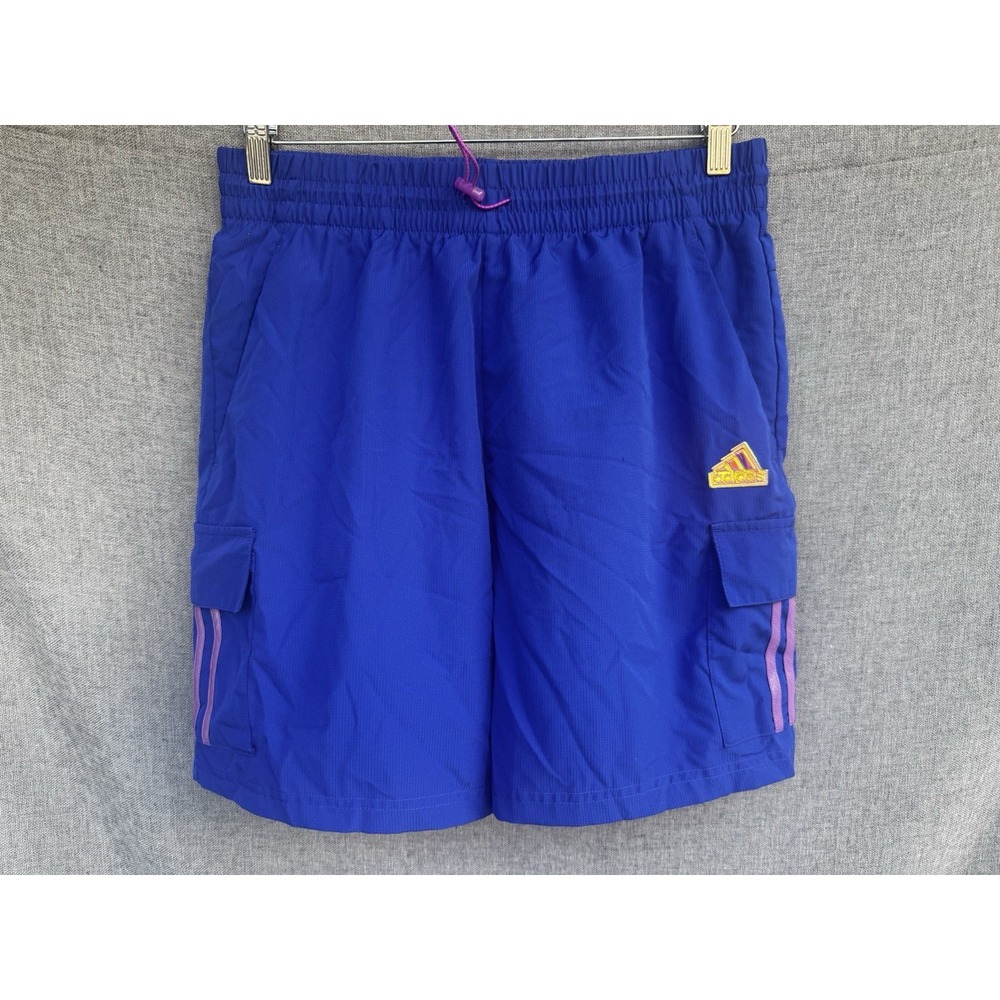 Adidas‎ Cargo Shorts Mens L Blue Sun Cargo Side 3-Stripes Ripstop Lightweight